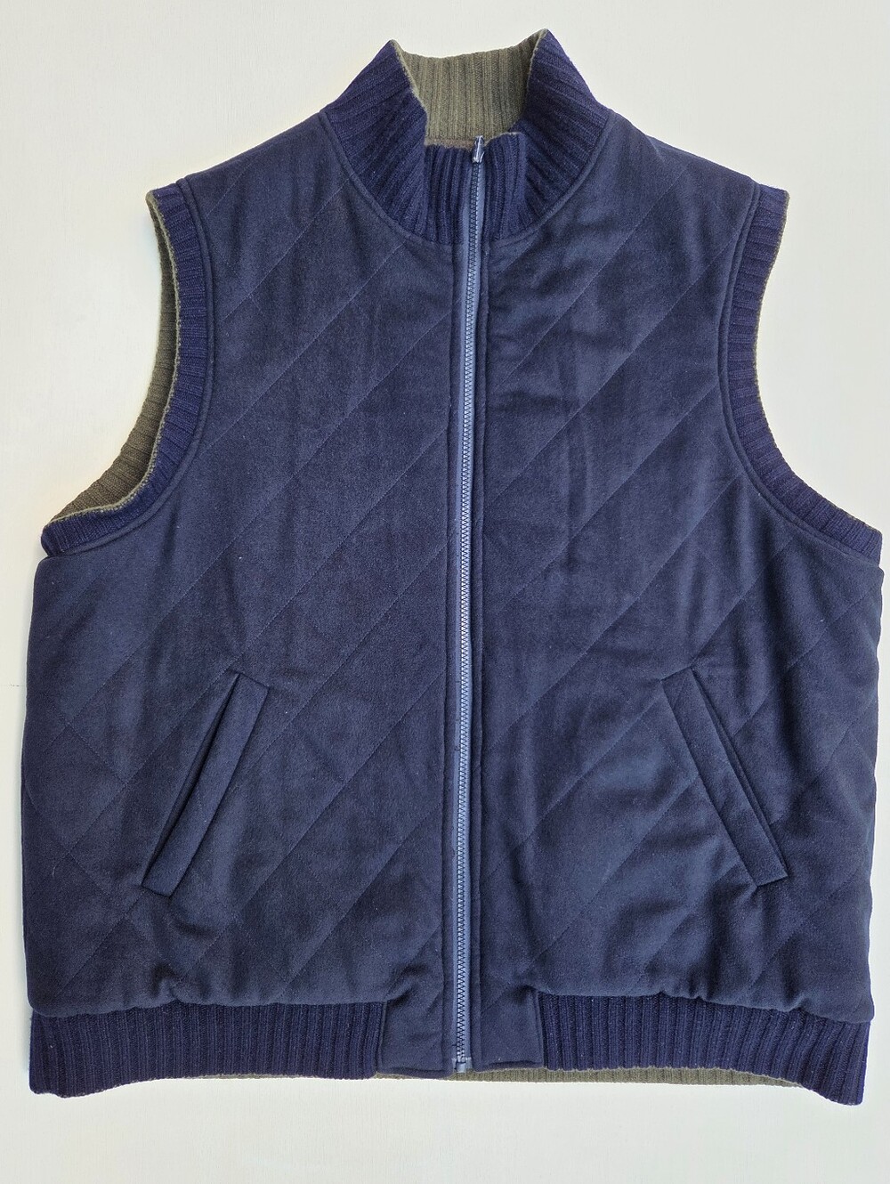 Vintage Paul Stuart Reversible 100% Cashmere Sweater Vest Navy/Olive Size-XXL